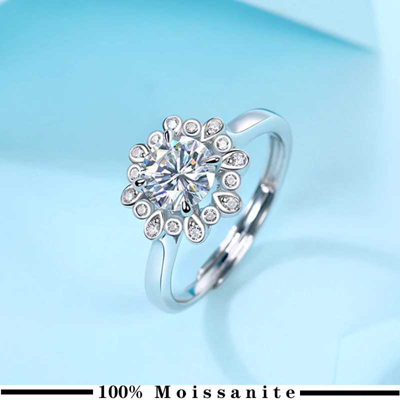 

S925 Silver Moissanite Wedding Rings For Women 1ct Round Cut D Color VVS Moissanite Diamond Engagement Ring Shining Jewelry