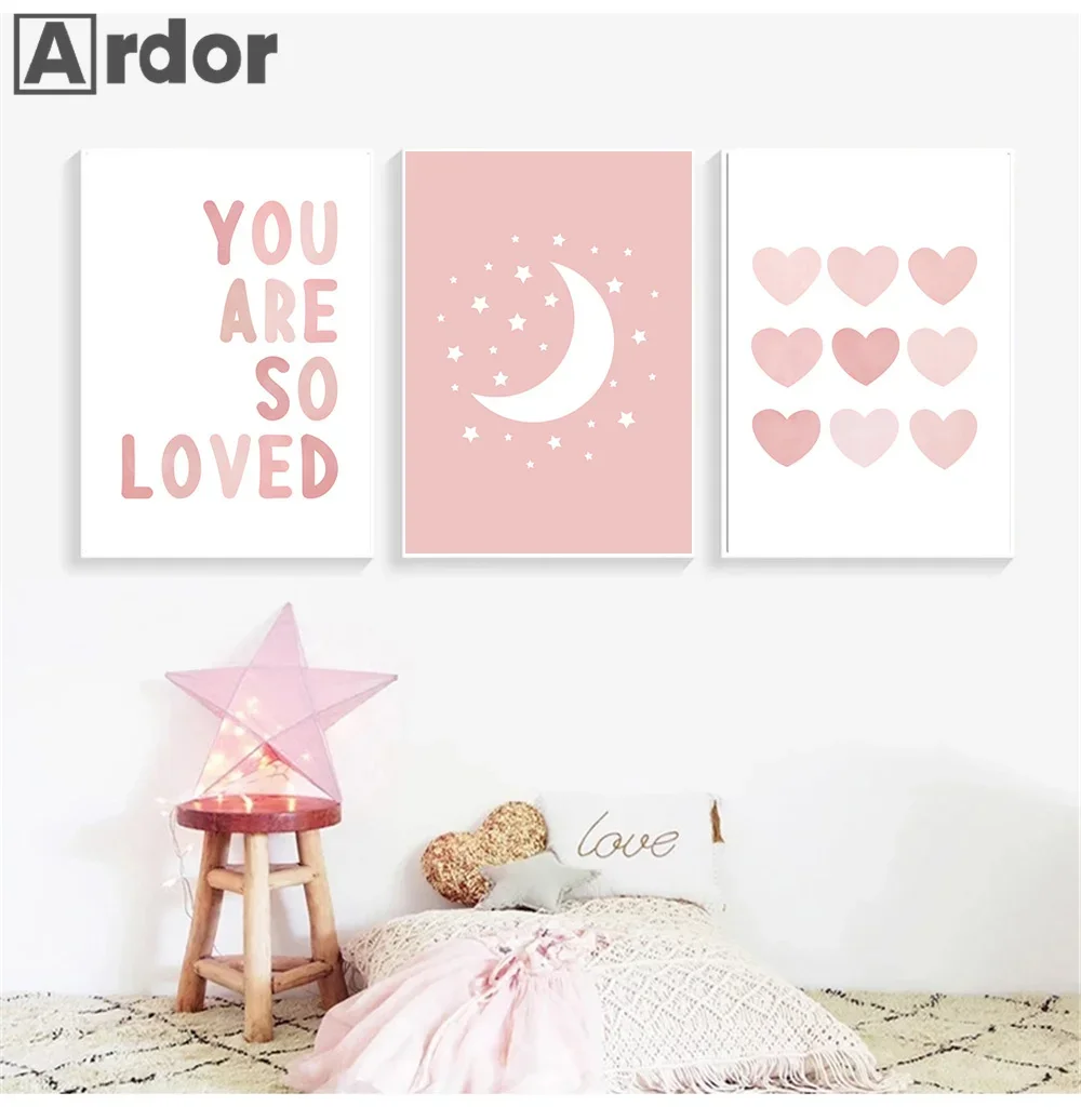 Розовый Радужный Плакат Девушка Солнце Луна Облако Любимое Солнечное Принт