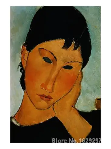 

Modern painting abstract Detail of Female Head from Elvira Resting at a Table by Amedeo Modigliani High quality Hand painted