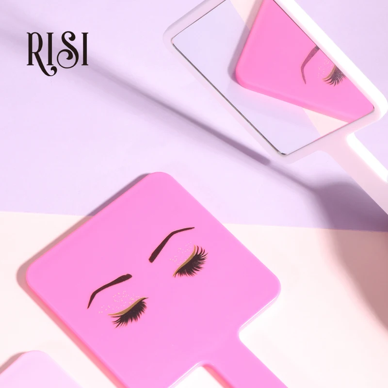 RISI For Eyelash Extension Handheld Makeup Mirror Square Makeup Vanity Mirror with Handle Hand Mirror SPA Salon Compact Mirrors