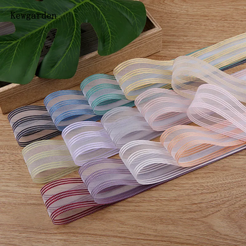 

Kewgarden 1.5" 1" 25mm 38mm Stripe Organza Ribbons Handmade Tape DIY Bows Voile Ribbon Accessories Gift Packing 10 Yards