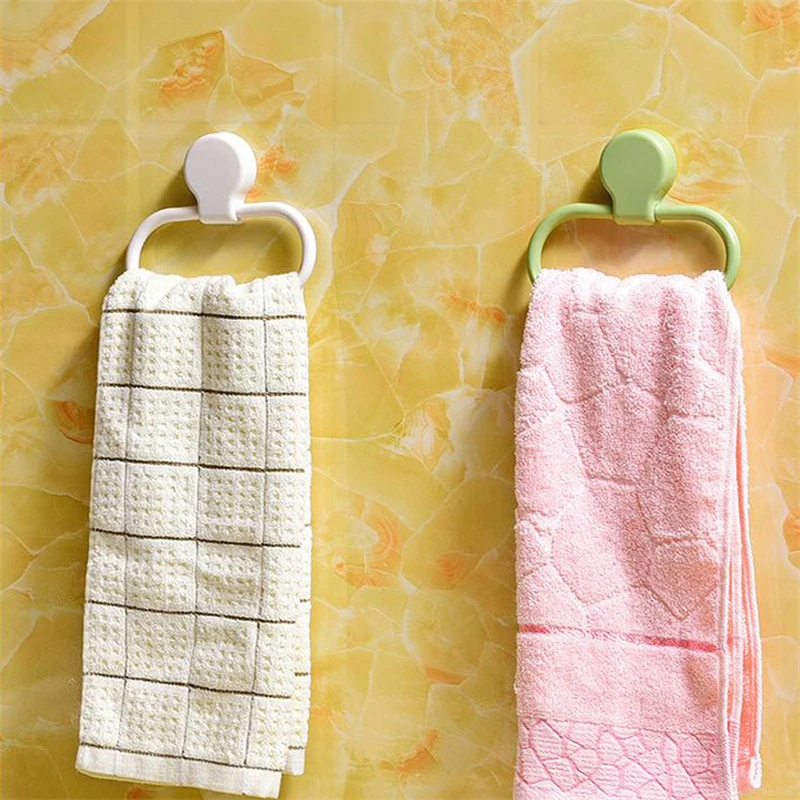 

Towel Plastic Wall Mounted Rack Punch Free Self-adhesive Washcloth Storage Ring Household Holder Bracket Accessories