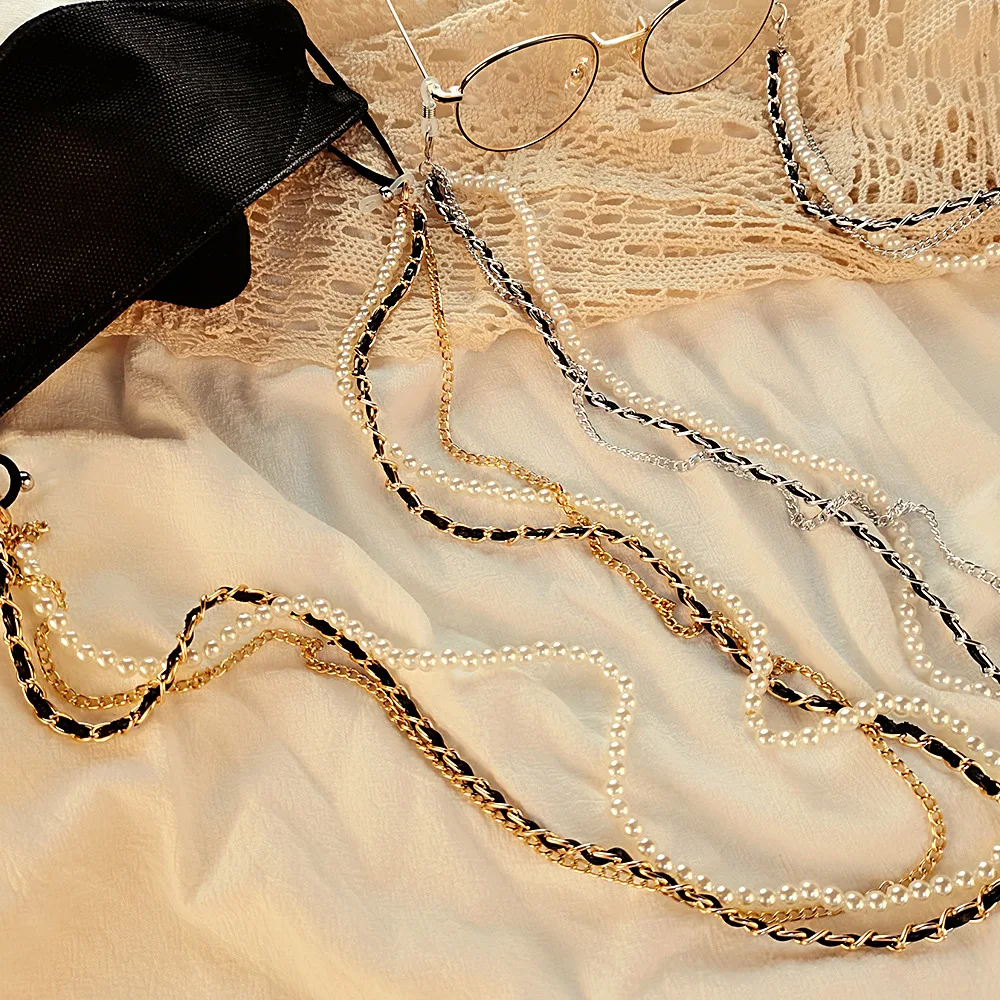 

Korean Version of Xiaoxiangfeng Fashion Pearl Mask Chain Ins Net Red Anti-lost Chain Braided Chain Mask Glasses Dual-use Lanyard