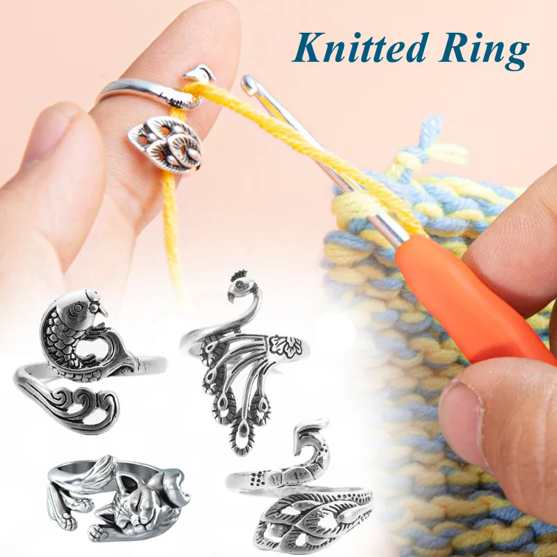 

4 Styles DIY Knitting Loop Crochet Tool Multi Style Ring Finger Wear Thimble Yarn Adjustable Open Finger Ring Sewing Accessories