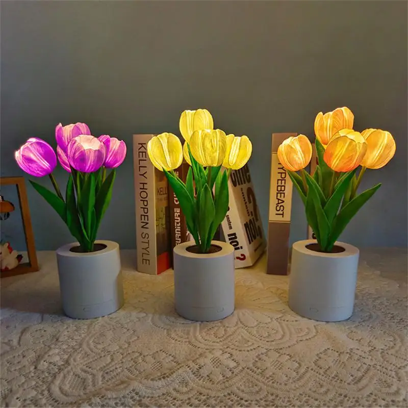 

LED Tulip Table Lamp Bedside Night Light Simulation Flower Lamp Romantic Atmosphere Desklamp Birthday Christmas Gift Home Decor
