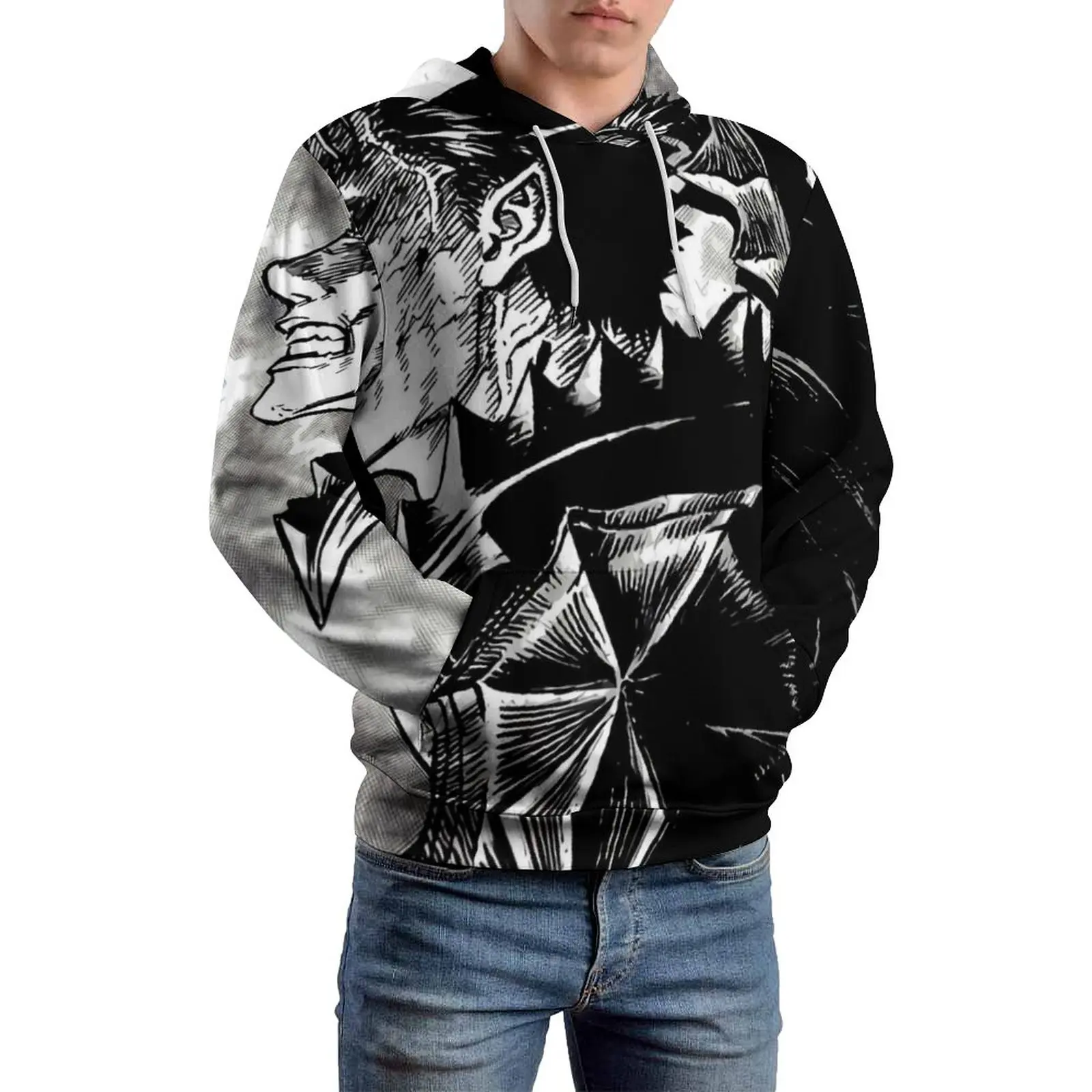 

Повседневные мужские толстовки Berserk с капюшоном с изображением героев мультфильма меча, милые толстовки с капюшоном с рисунком из аниме, зимняя Толстовка большого размера с длинным рукавом в уличном стиле