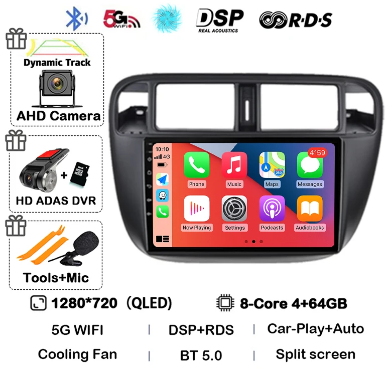 

Android 15 Carplay Auto для Honda Civic 1996, 1997, 1998, 1999, 2000, 2001, мультимедийный автомобильный радиоплеер, 4G, стерео, 2 Din, магнитофон