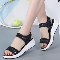 new women sandals shoes thick sole sequined cloth flat platform beach sandals women gladiator sandals ladies summer shoes