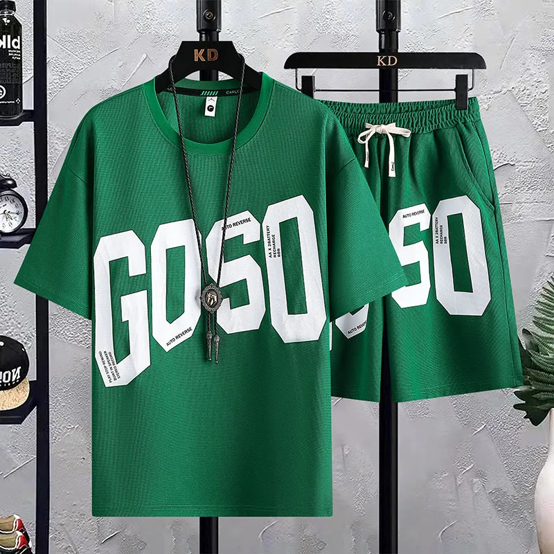 Leisure Sports Suit Men's Summer Trendy Big Letter Print Short-Sleeve Shorts Youth Summer Suit