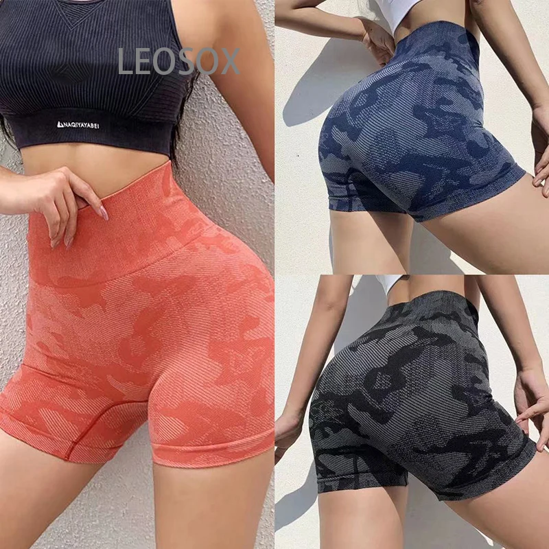 

LEOSOXS Gym Yoga Shorts Seamless High Waist Women's Shorts Camouflage Sweatpants Fitness Leggings Cycling Shorts Safety Pants