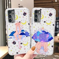 cartoon sailor moon anime phone case for huawei p50 p40 p30 p20 lite 5g nova y70 plus 9 se pro 5t y9s y9 prime y6 transparent