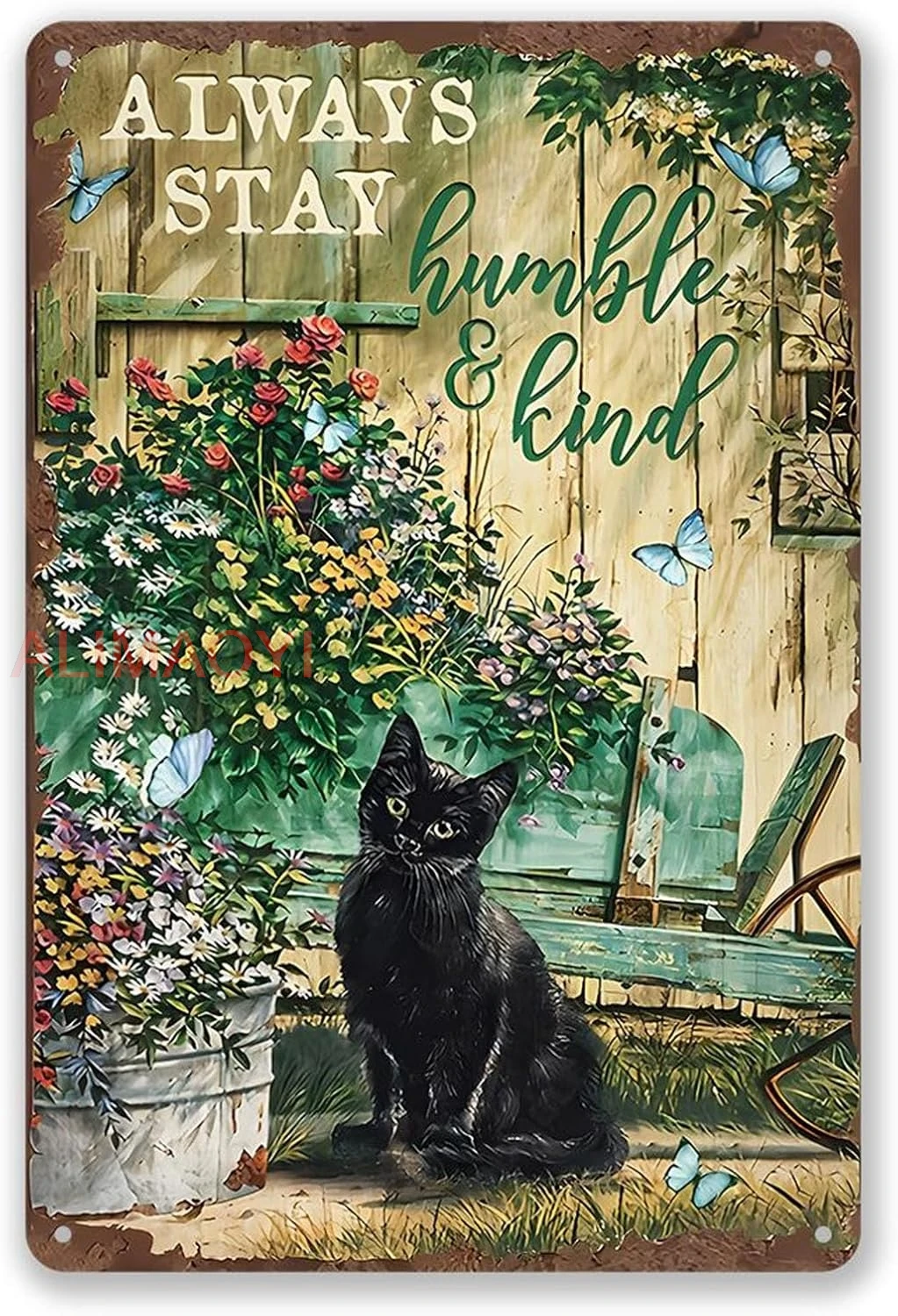 Металлическая вывеска черный кот