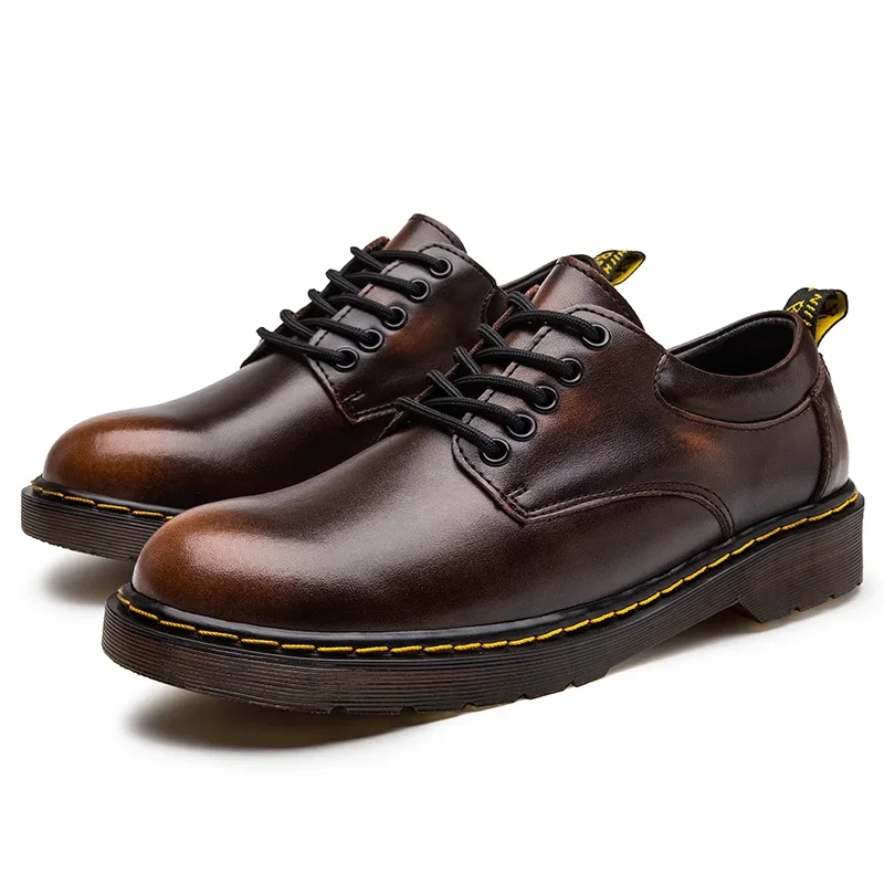 

Mens Round Casual Genuine Hard-Leather High-quality Leisure Tooling Shoes Comfortable Inside Handmade Trend Shoes Size 38-48
