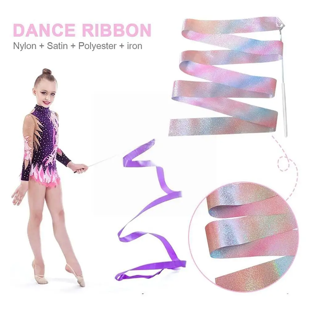 

1pc Flashing Star Gymnastic Ribbons Dance Ribbon Rhythmic Stick Ballet Art Training Gymnastics Twirling Rainbow Rod Streame R2M8