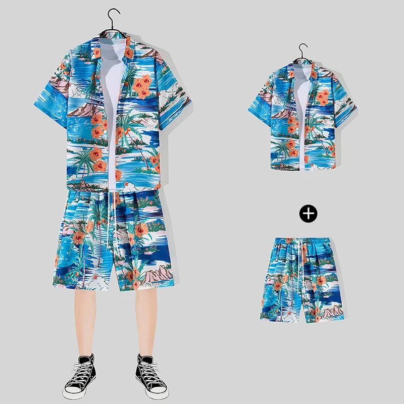 Men Beach Clothes 2 Piece Set Summer Quick Dry Hawaiian Shirt Shorts Set Men Fashion holidays Printing Casual travel Outfits