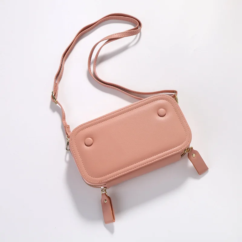 

New High Quality Women Cross-body Korean Fashion Shoulder Bag Multifunctional Double Zipper Wallet PU Leather Mobile Phone Bag