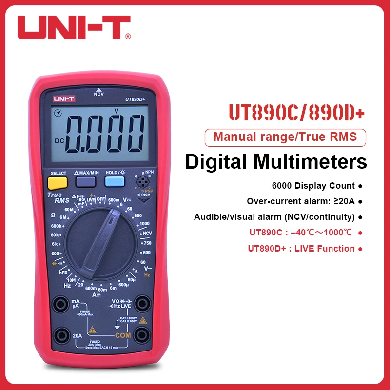 

Цифровой мультиметр UNI-T True RMS, ручной измеритель частоты, переменного/постоянного тока, тестер емкости, температуры UT890C/UT890D +