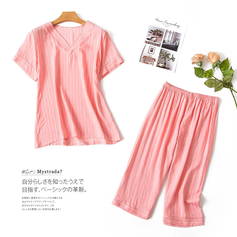 

Summer Fashion Green Silk Pajama Sets for Women 100% Cotton PJS Cartoon Soft Sleepwear Atoff Home Casual Satin Nightwear