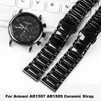high quality bright ceramic watch band watch case for armani ar1507 ar1509 ceramic strap butterfly clasp men bracelet black 22mm