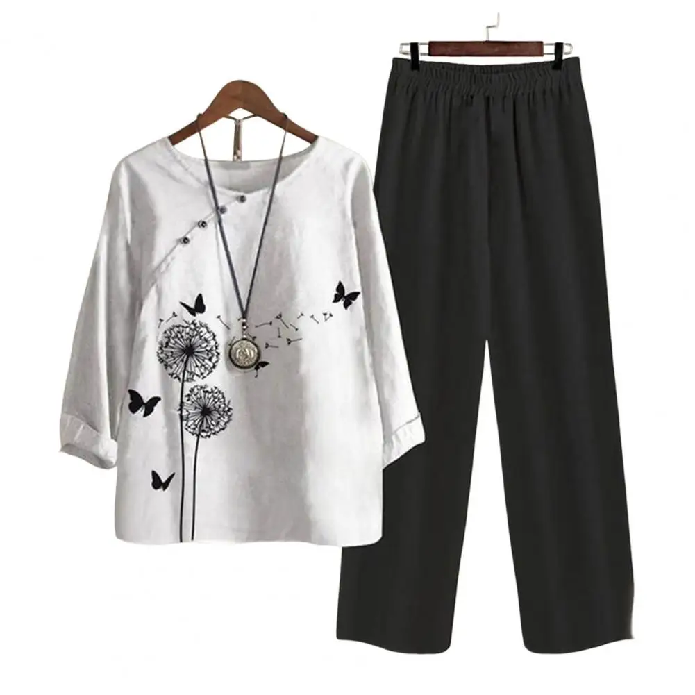 

2 Pcs/Set Sweet Spring Top Pants Set Loose Dress-up Two Pieces Set Pullover Spring Top Pants Set