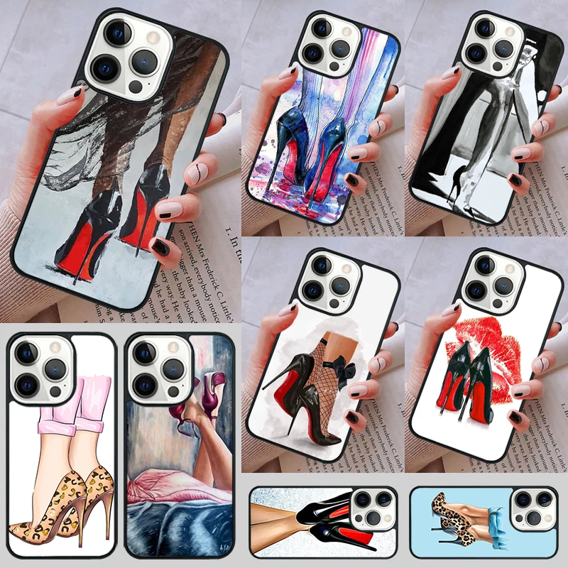 Модный чехол для телефона на высоком каблуке девочек iPhone 14 13 15 16 Pro Max Coque 12 11 Apple 8 PLUS