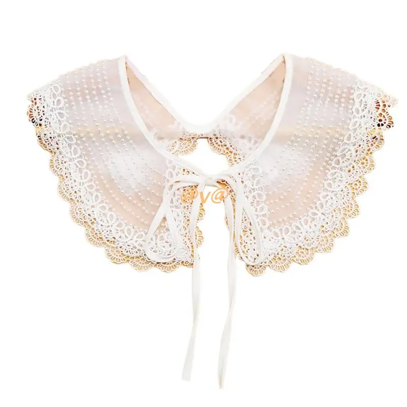 

White False Collar Detachable Collar Dickey Collar Embroidery Lace Up Neckline