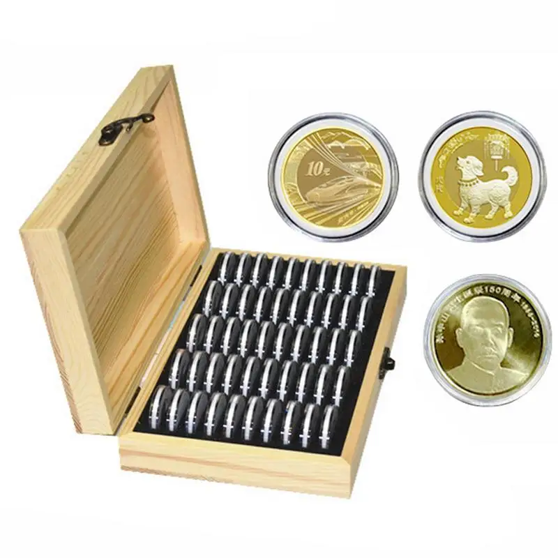 

203050100pc Girds Coin Storage Box Adjustable Antioxidative Wooden Commemorative Coins Collection Case Container Organizer