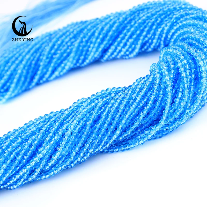 

Zhe Ying 2mm 2.5mm 3mm 6 Aquamarine blue hydro Round micro faceted Crystal spacer Loose Beads for DIY Jewelry Making