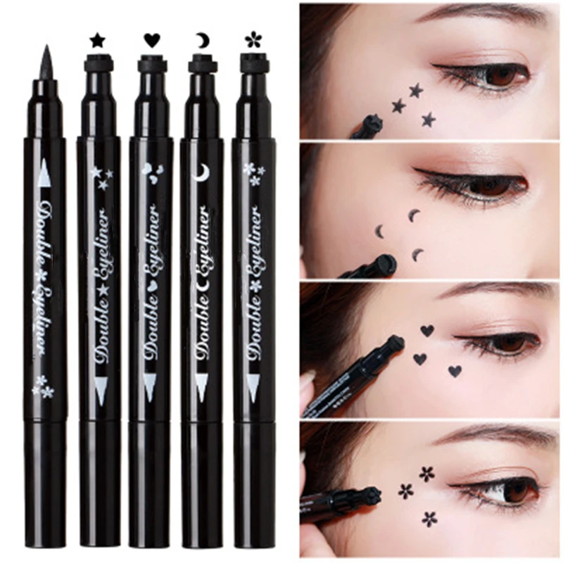 

Double Head Moon Star Heart Flower Liquid Eyeliner Pen Black Stamp Makeup Seal Eyeliner Pencil Waterproof Cosmetic TSLM1
