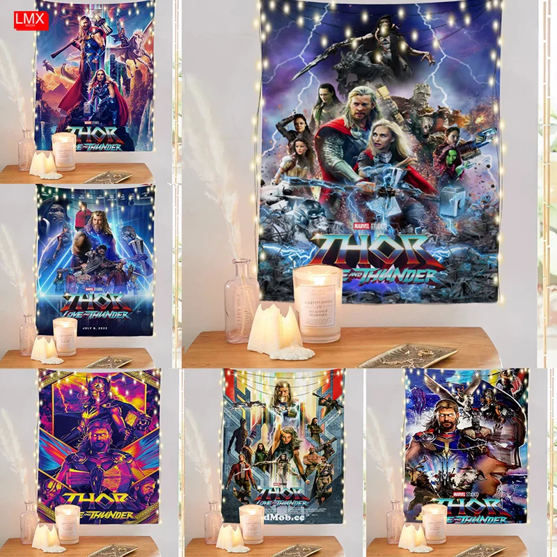 

Marvel Love Thunder Tapestry with Lights Avengers Retro Art Home Background Curtains Hanging At Home Bedroom Living Room Decor