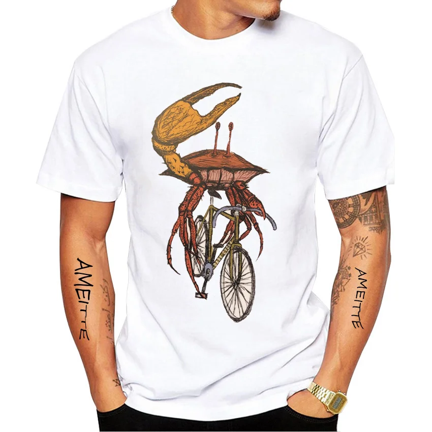 

Men's Short-sleeved Fashion Summer Retro Cycling Animal Casual White Short-sleeved Harajuku Style Short-sleeved T-shirt
