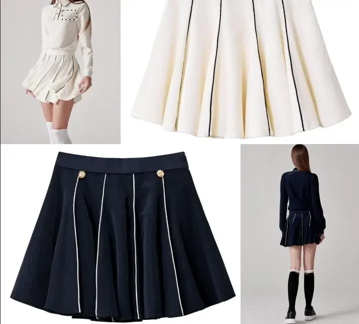 

Golf Apparel Women's Autumn Slim Fit Slim Suit Knitted Top Striped Skirt