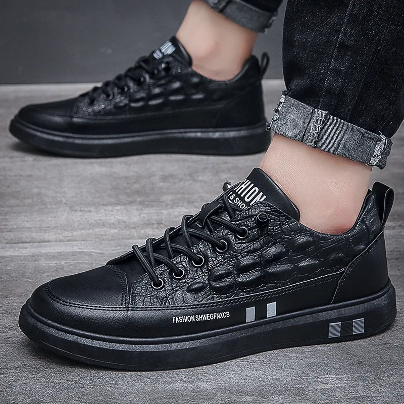 

Trend Sports Shoes Korean Version Crocodile Pattern Leather Shoes Low-top Mid-top Casual Shoes Spring and Autumn Men's Shoes