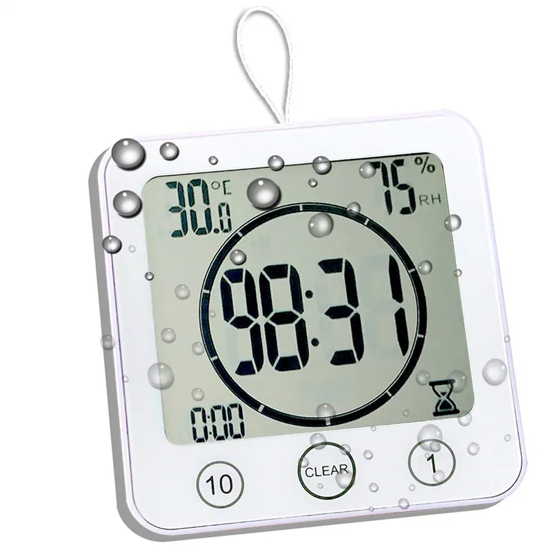

KT-9 Digital Display Thermohygrometer Bathroom Hanging Button Battery Wall Clock LCD Waterproof Countdown Timer Accessories