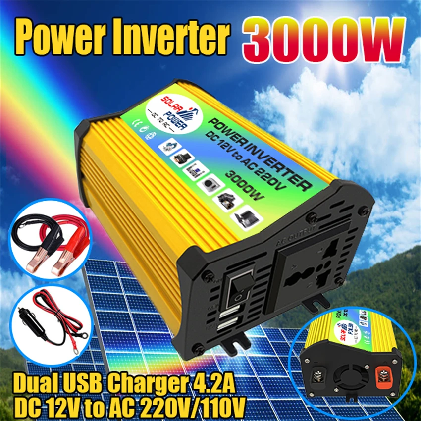 

Car Power Inverter 12V to 110V 220V Transformer Converter with Dual USB Port Car Charger Converter Adapter Solar Inverter 3000W