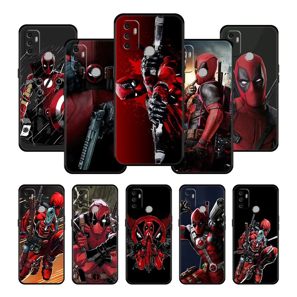 

Deadpool Marvel Phone Case Cover for Oppo A53s F19 A53 A74 A93 A54 A16s A15s A31 Silicone Coque Armor Style Capinha Print Black