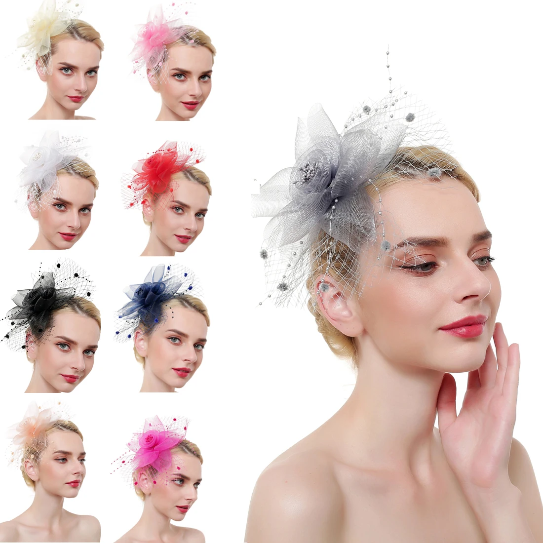 

2022 New Ladies Flower Mesh Tiara Wedding Party Bridal Tiara Contest Royal Ascot Ladies Day Headband Decorative Accessories