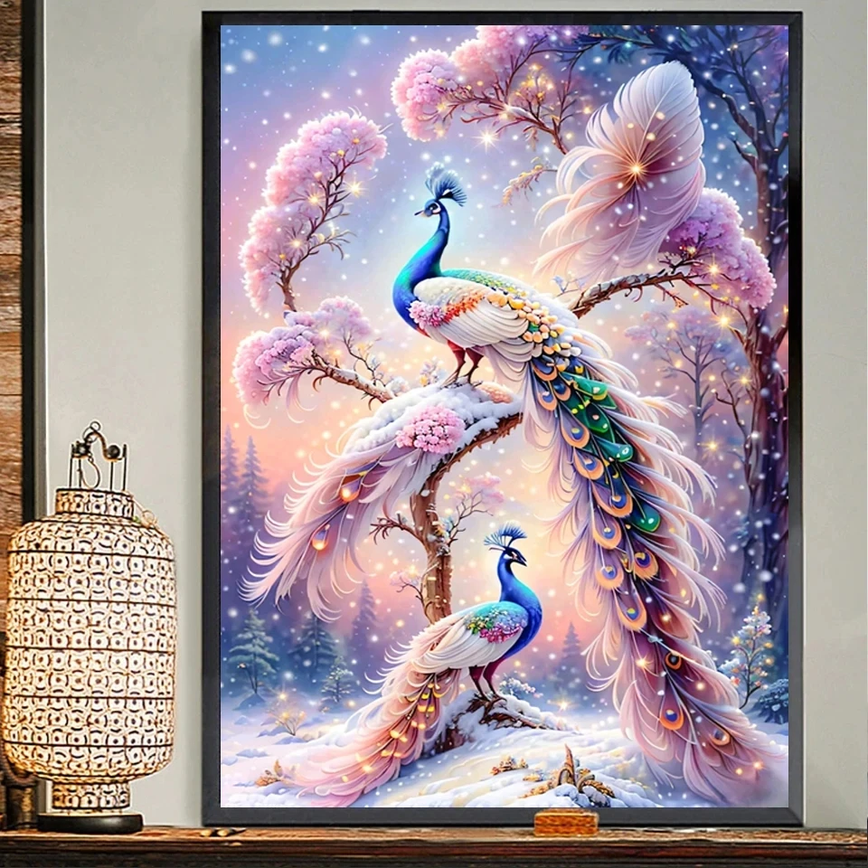 

Алмазная живопись 5D «сделай сам», Набор для вышивки крестиком, мечта, розовый павлин, снежный пейзаж, искусственная вышивка, ручная работа, новогодний подарок EE3799