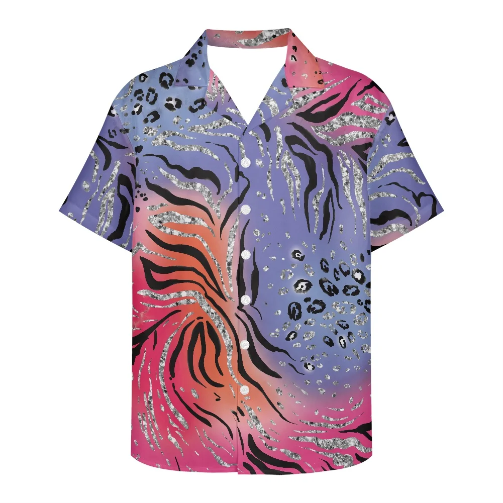 

Рубашка мужская с коротким рукавом, тонкая Гавайская блузка, градиентный Леопардовый принт зебры, винтажная уличная одежда, топ на лето