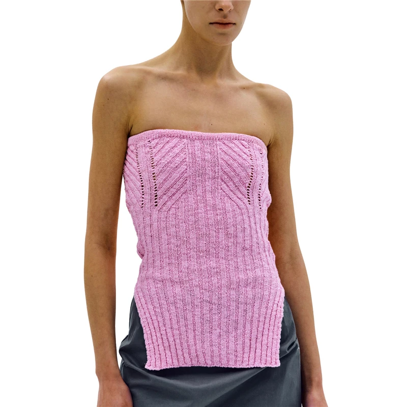 

Knit Tube Top Women 2000s Aesthetic Clothes Solid Color Strapless Sleeveless Side Slit Tanks Summer Crochet Bandeau Streetwear