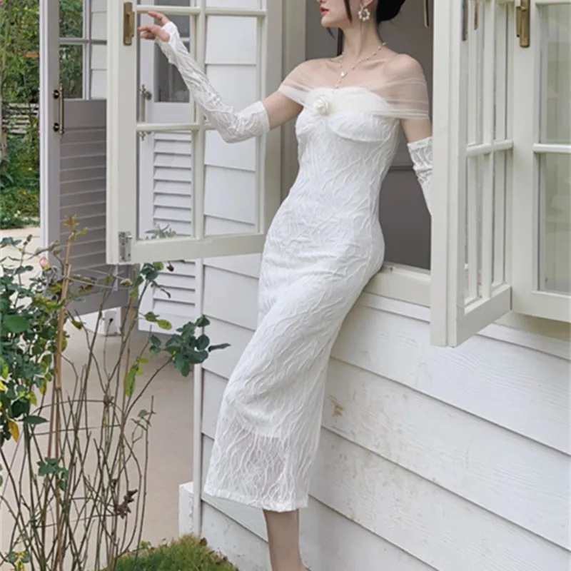 

Сексуальное женское однотонное платье средней длины с открытыми плечами, Элегантное Длинное платье без рукавов с запахом на бедрах, женское модное облегающее платье Вечерние, Клубное платье G453