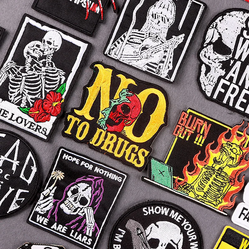 

Punk Patch DIY Embroidery Patches for Clothing Hippie Skull Patches for jacket Badges Iron on Patches on Clothes Stripes Decor