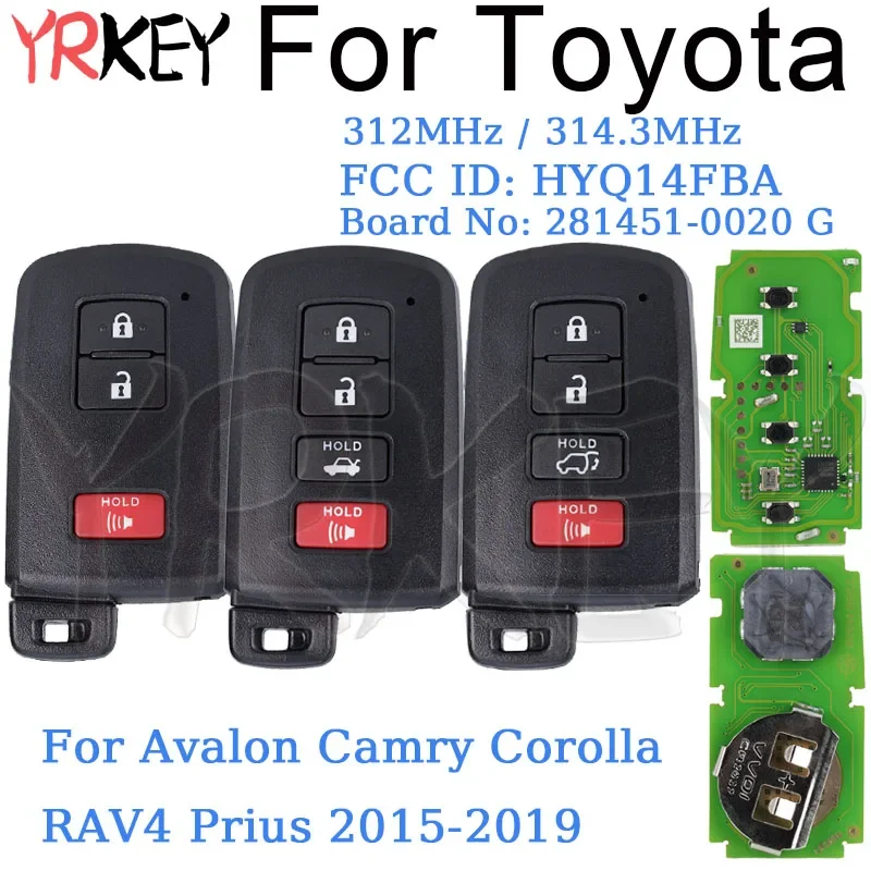 Автомобильный умный дистанционный ключ 312/314 МГц для Toyota Avalon Camry Corolla RAV4 Prius 2015 2016 2017
