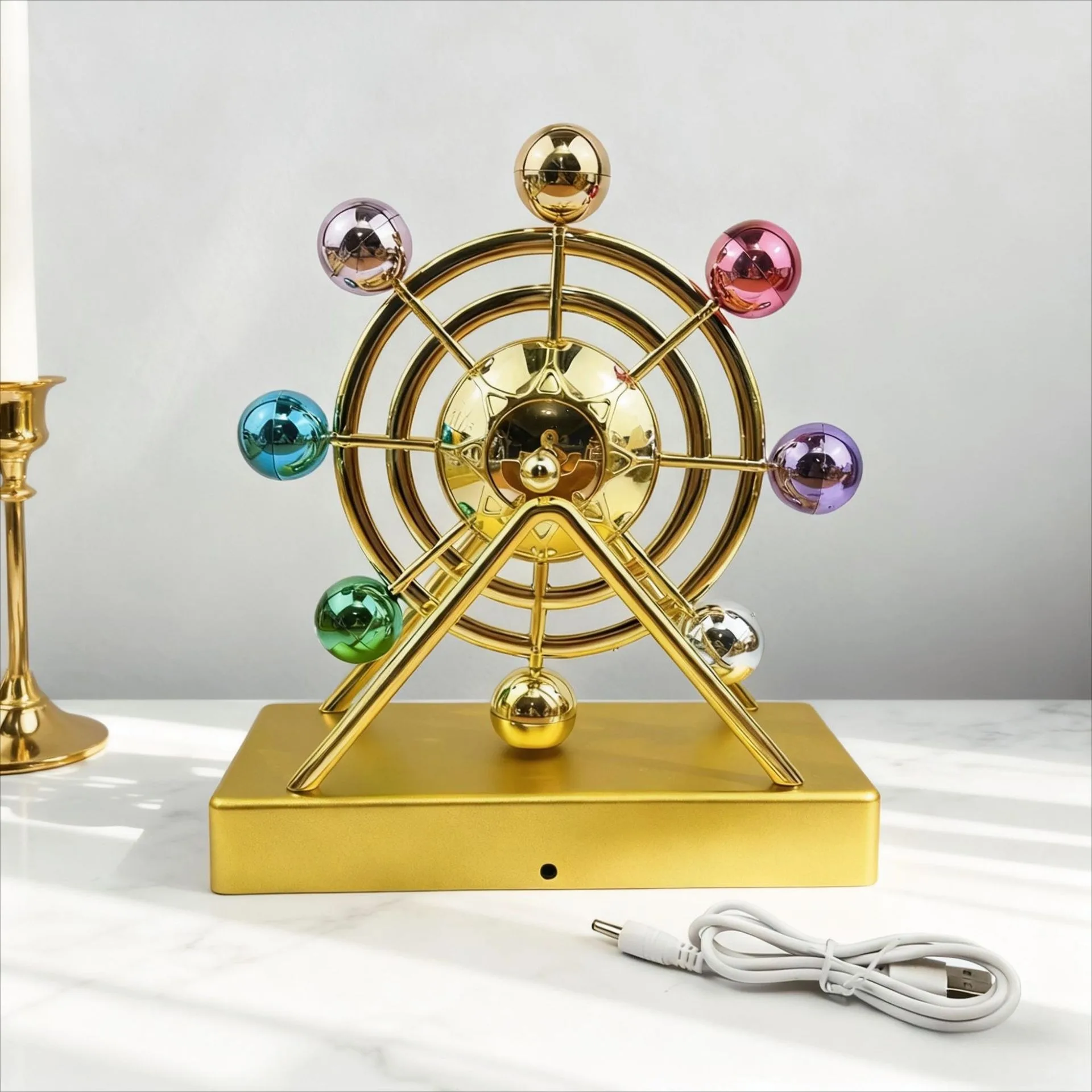 Фото Luxury Gold Metal Kinetic Ferris Wheel Ornament - Desk Stress Relief Rotating Figurine - Modern Home & Office Decor Gift №2