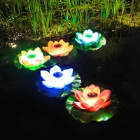 garden decor outdoor solar powered led flower light artificial lotus floating fountain pond garden pool lamps solar night light