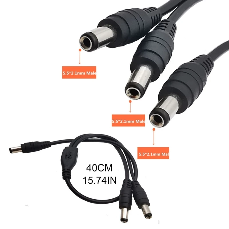 

DC5521 Y Splitter Power Cable 5.5mm x 2.1mm Male to Double Male Connectors Adapter Cord Line For LED Strip Lights Camera