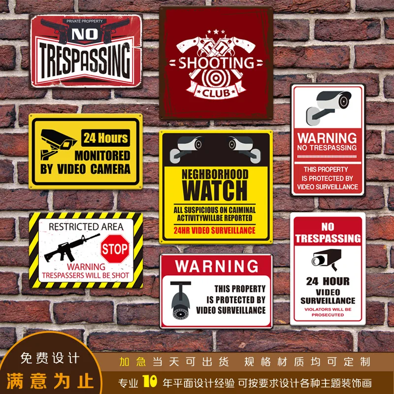 

New Vintage Iron Sheet Painting Firearms Decoration Mural Combination Camera Surveillance Wall Painting Tinplate Frameless Paint