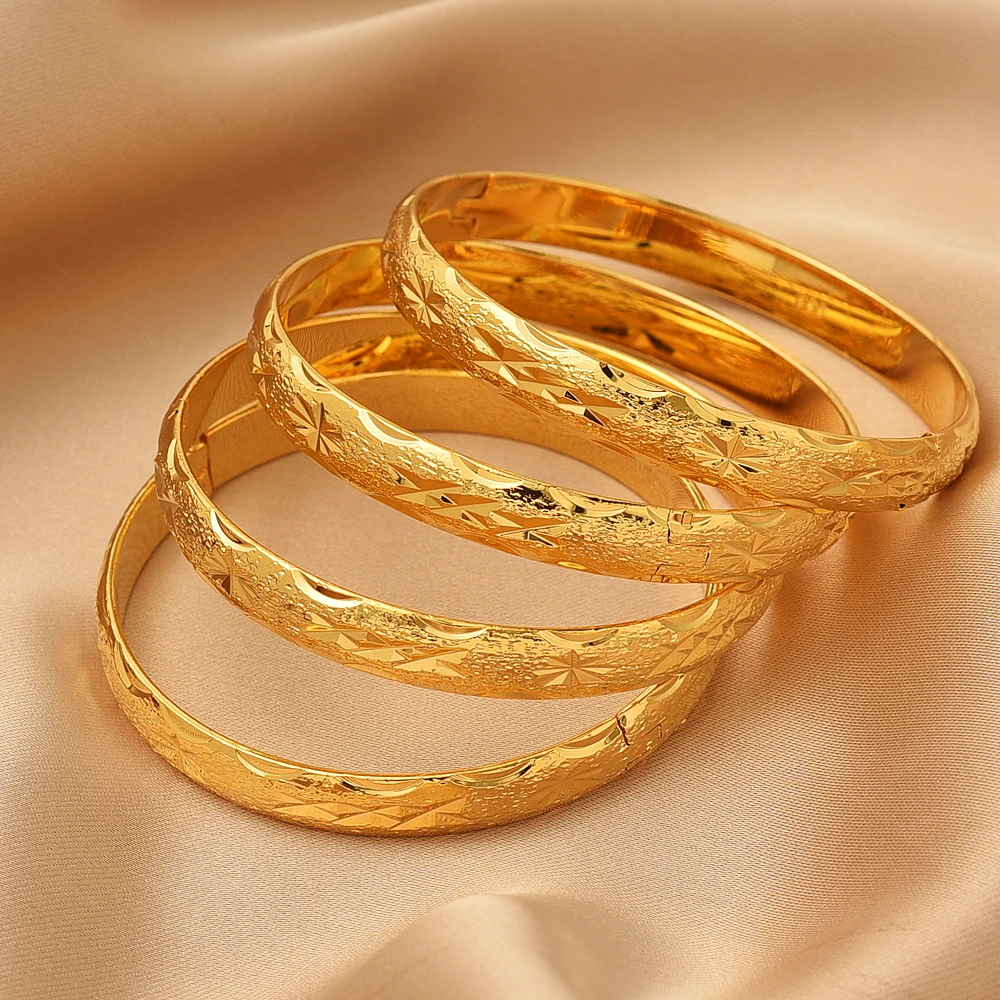 

65MM 24K Openable Bangle for Women Dubai Bride Wedding Ethiopian Bracelet Africa Jewelry Gold Charm Bracelet party gifts