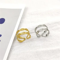 new silver color irregular hollow double line geometric ring female simple unique design fashion wedding adjustable jewelry gift