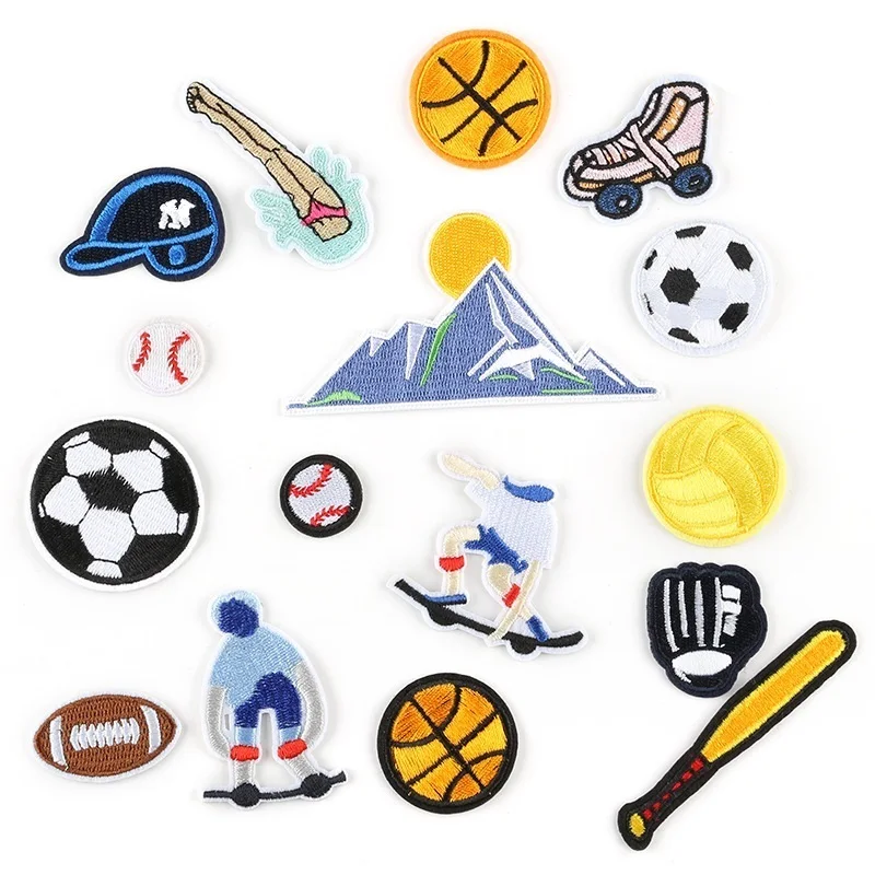 

16Pcs/lot Baseball Sports Scooter Iron on Embroidered Patches For on Clothes Hat Jeans Sticker Sew Ironing Patch Applique Badge